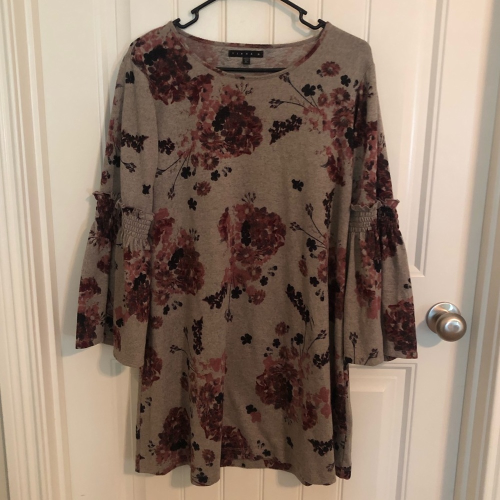 Grey Maroon Flower Sweater Dress